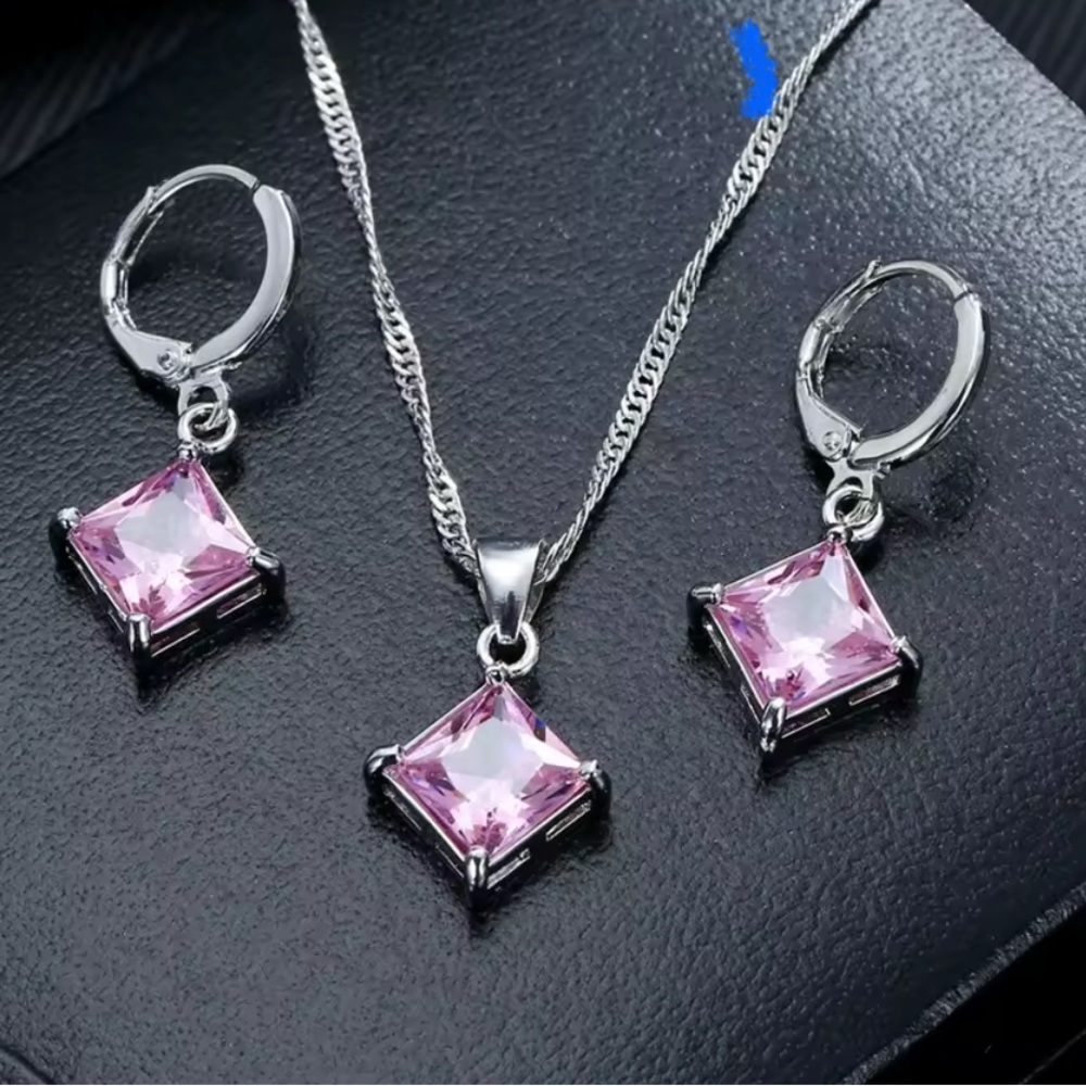 Sterling Silver Elegant Pink Gemstone Jewelry Set